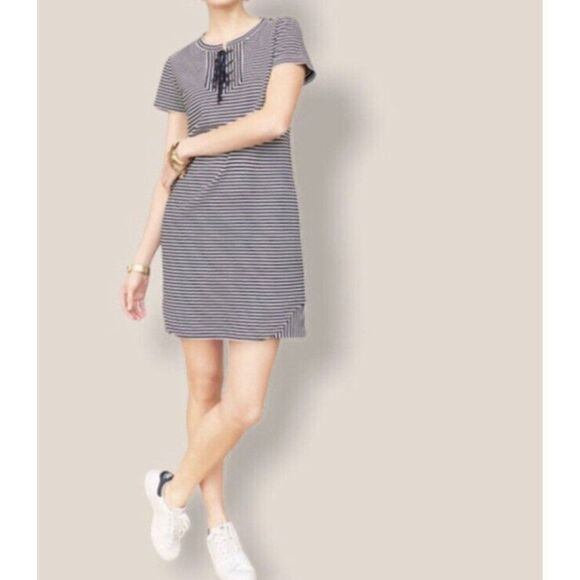 Cabi Women Navy White Striped Knit T Shirt Dress Size M - Picture 1 of 11